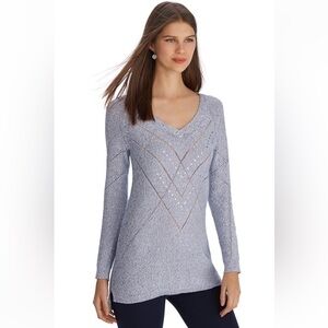 WHBM V-neck Blue with Silver Accents Raglan Sleeve Tunic Pullover Sz S